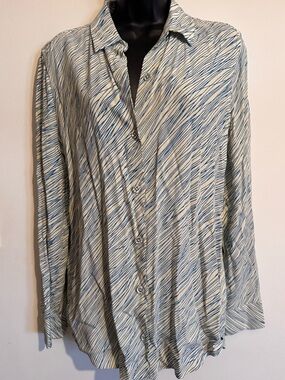 Equipment Blue-White Striped Long-Sleeve Button Blouse